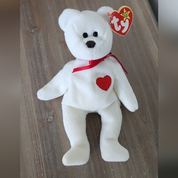 🧸❤️ TY Beanie Baby – "Valentino" the White Teddy Bear (1993) – Classic Vintage - Picture 6 of 12